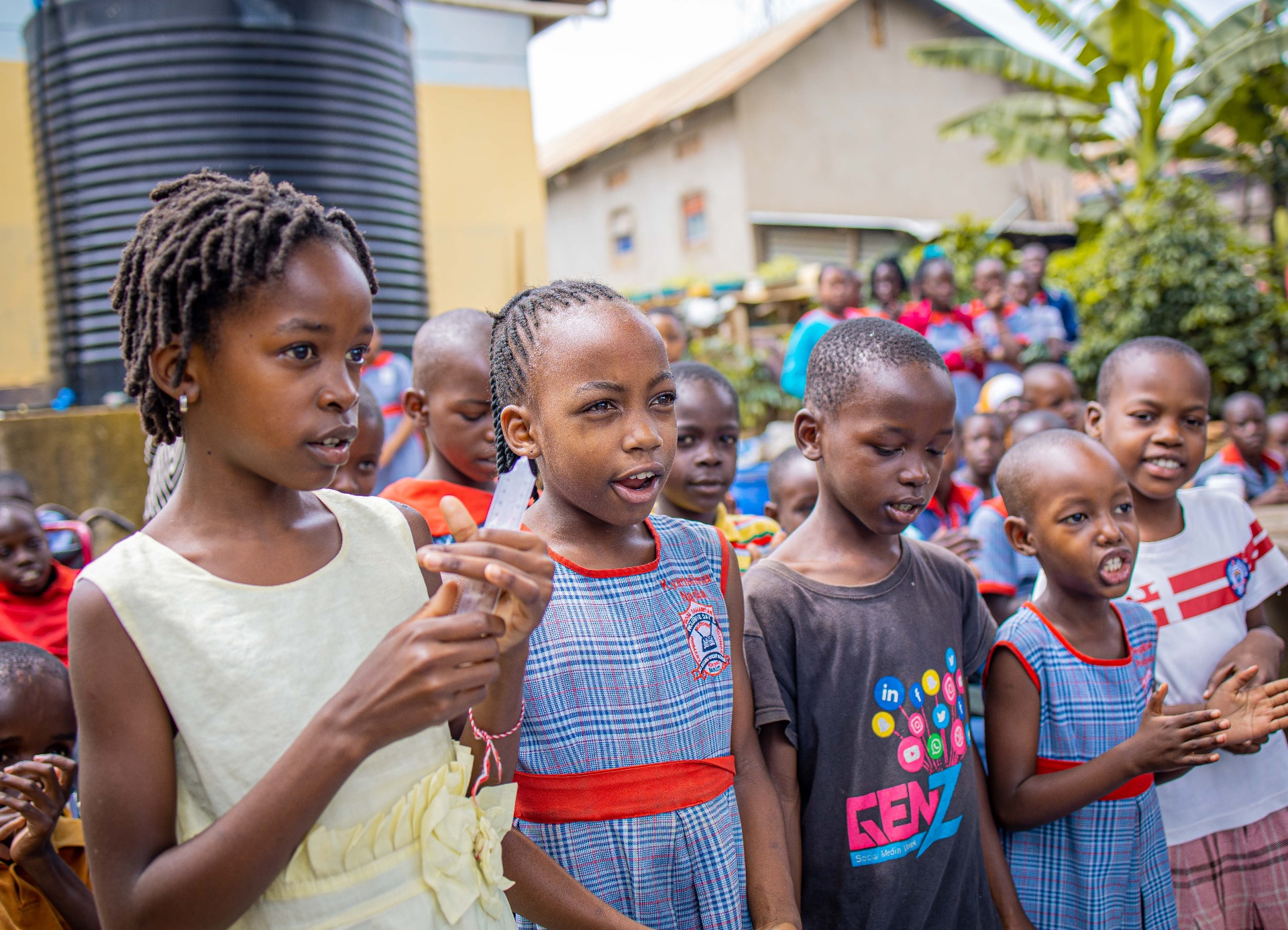 Pupils of Good Samaritan Inclusive Primary School outside their classrooms